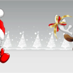 santa and reindeer peeking into photo